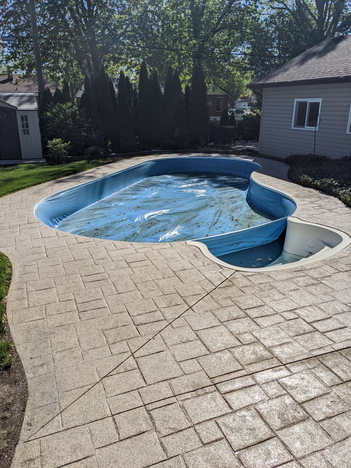 Kidney-shaped pool deck before tan resin — before