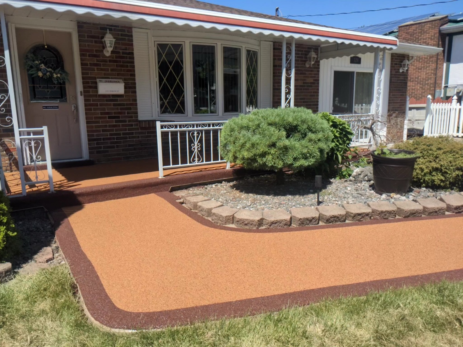 Orange permeable walkway with burgundy border — after